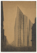 Ludwig Mies van der Rohe. Friedrichstrasse Skyscraper Project, Berlin-Mitte, Germany (Exterior perspective from north). 1921