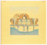 Michael Graves. Fargo-Moorhead Cultural Center Bridge, project, Fargo, North Dakota and Moorhead, Minnesota, South elevation. 1978